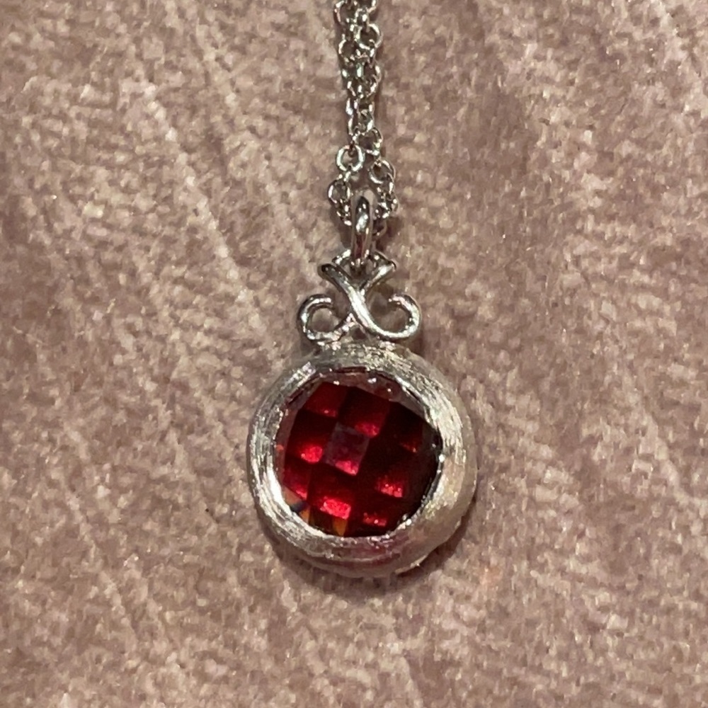 Gabriel & CO. Round Bezel Faceted Garnet Necklace 925 Sterling